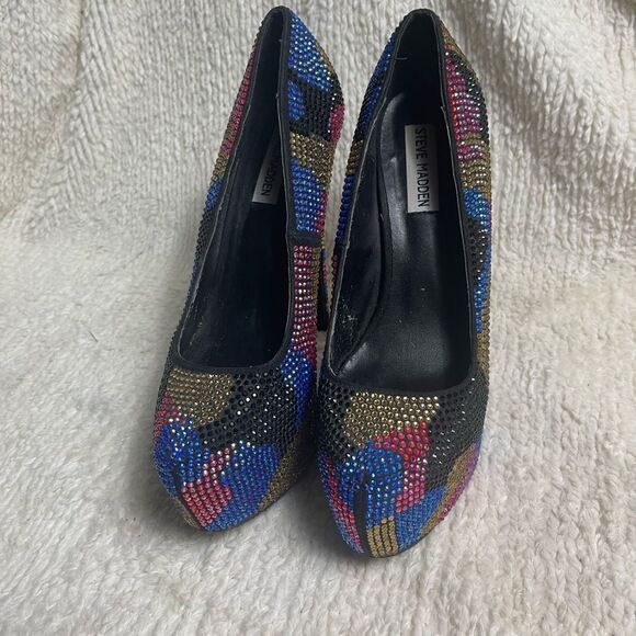Steve Madden Dyvinal Rhinestones Multi Color slip on platform heels SZ8.5 - Picture 8 of 14